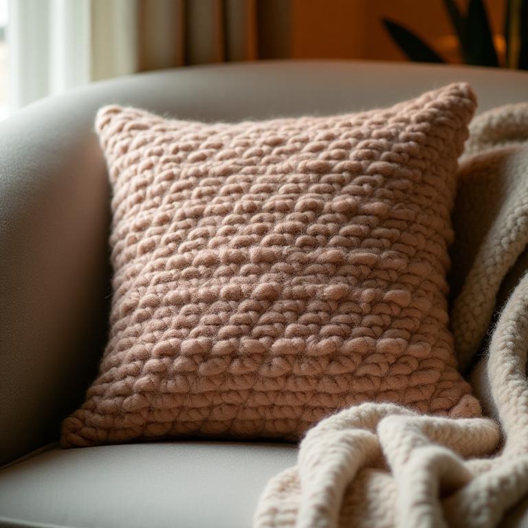 Coussin décoratif en laine tissée à la main, motif géométrique subtil.